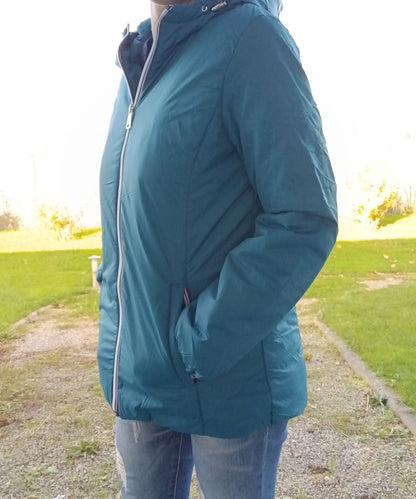 Melya Melody - Manteau court fourré imperméable légerement cintré bleu canard Melya Melody