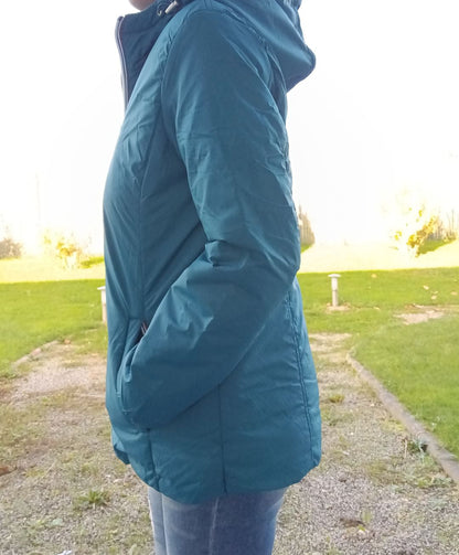 Melya Melody - Manteau court fourré imperméable légerement cintré bleu canard Melya Melody