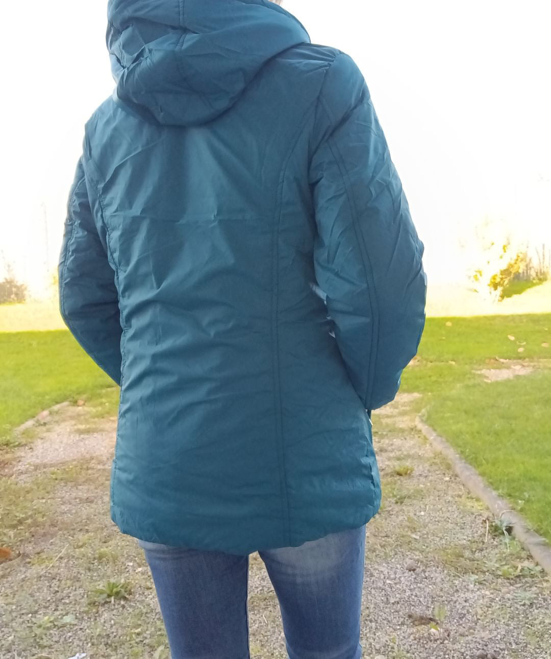 Melya Melody - Manteau court fourré imperméable légerement cintré bleu canard Melya Melody