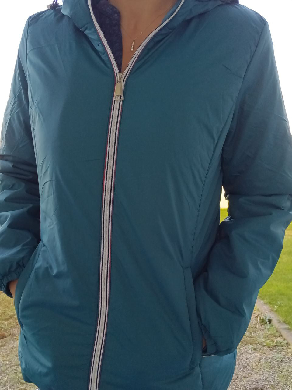 Melya Melody - Manteau court fourré imperméable légerement cintré bleu canard Melya Melody