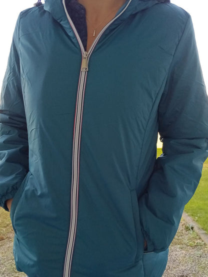 Melya Melody - Manteau court fourré imperméable légerement cintré bleu canard Melya Melody