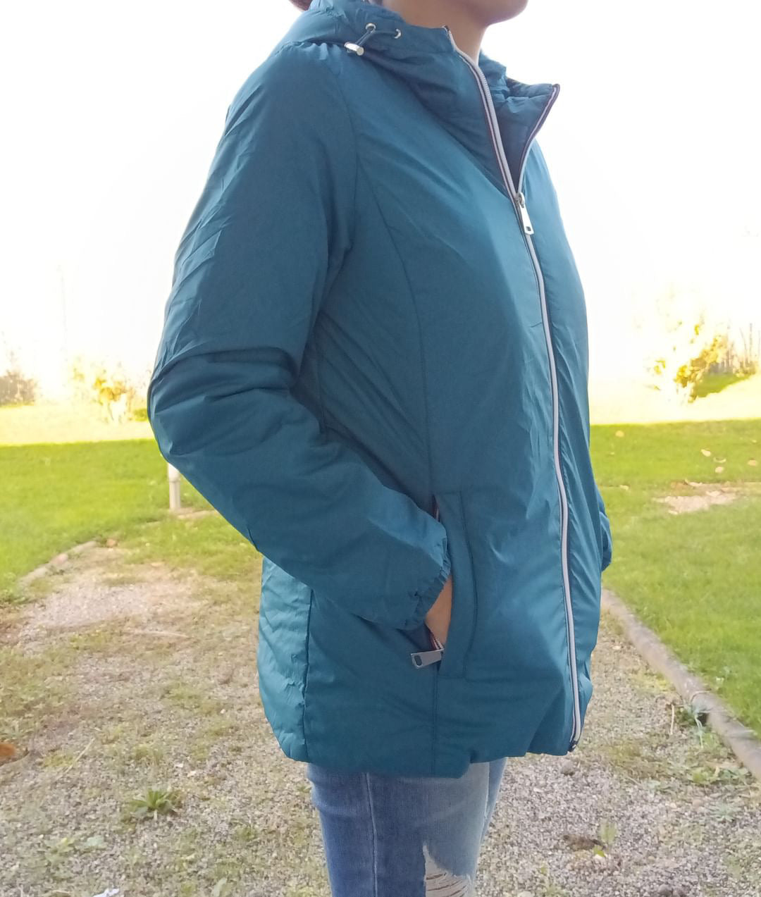 Melya Melody - Manteau court fourré imperméable légerement cintré bleu canard Melya Melody
