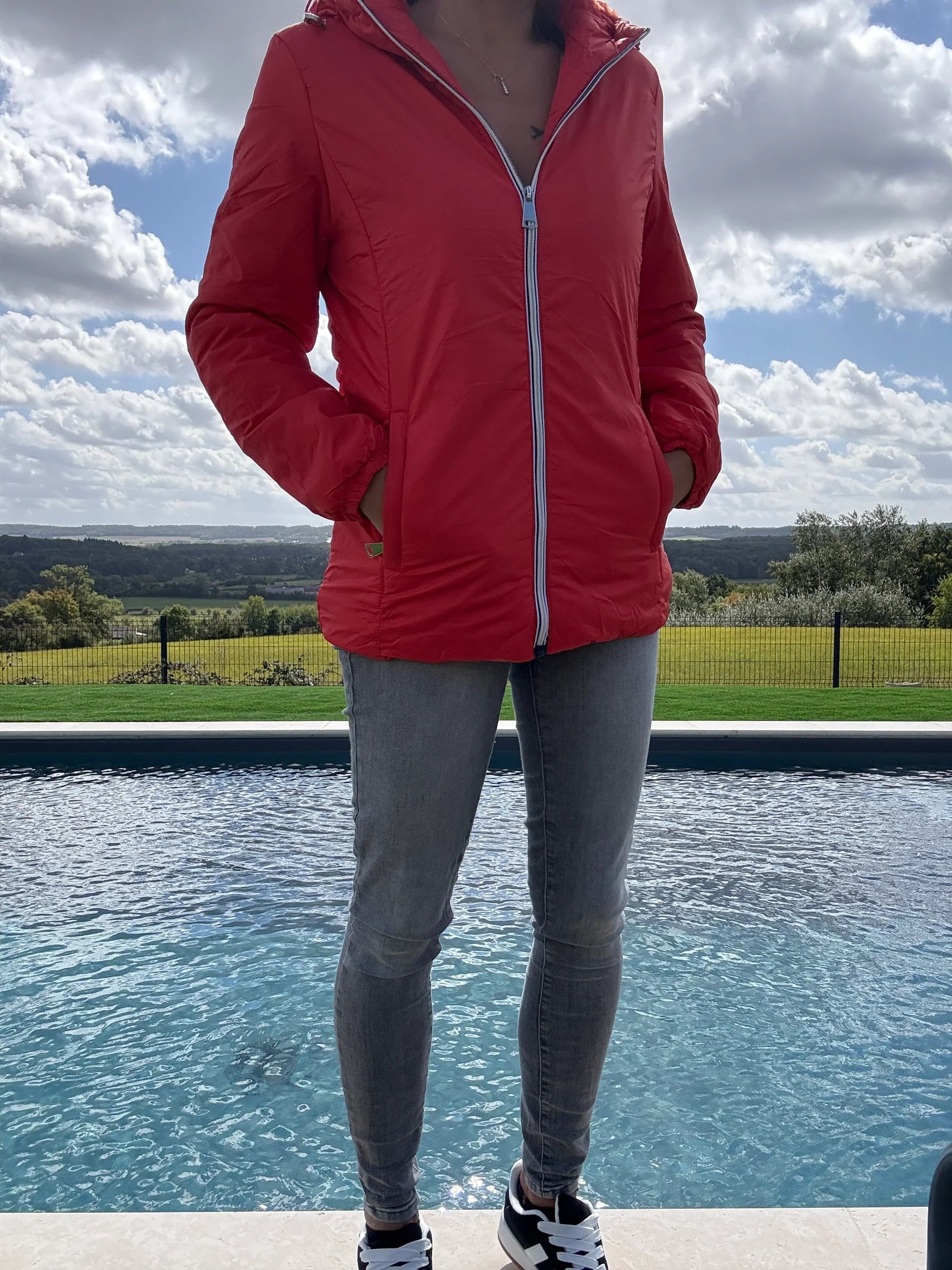 Melya Melody - Manteau court fourré imperméable légerement cintré corail Melya Melody