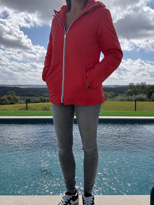 Melya Melody - Manteau court fourré imperméable légerement cintré corail Melya Melody