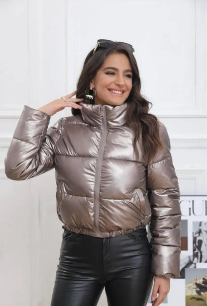 Melya Melody - Manteau court imperméable matelassé bronze brillant Melya Melody