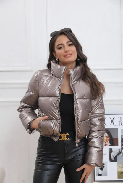 Melya Melody - Manteau court imperméable matelassé bronze brillant Melya Melody