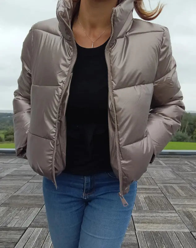 Melya Melody - Manteau court imperméable matelassé bronze brillant Melya Melody