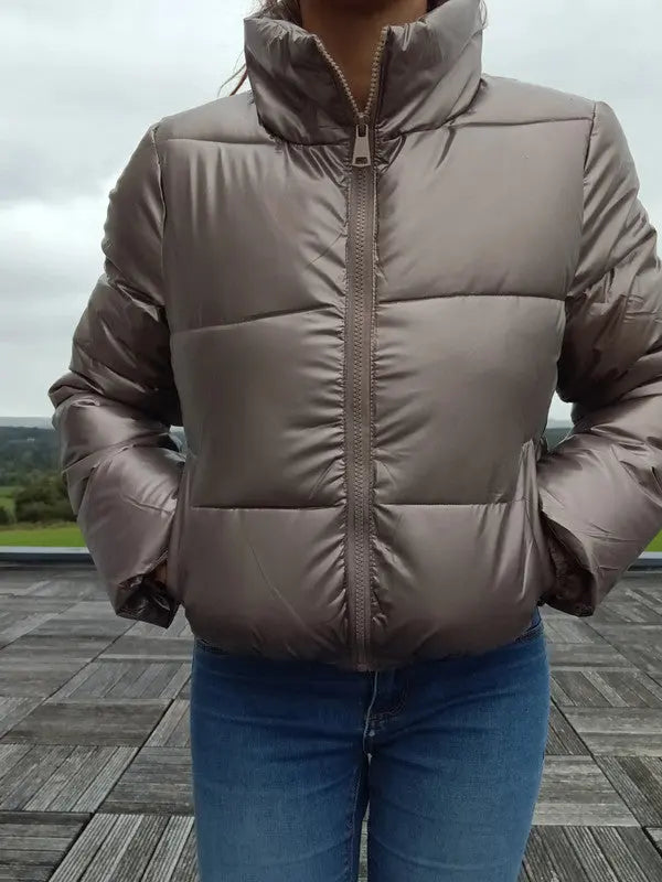 Melya Melody - Manteau court imperméable matelassé bronze brillant Melya Melody