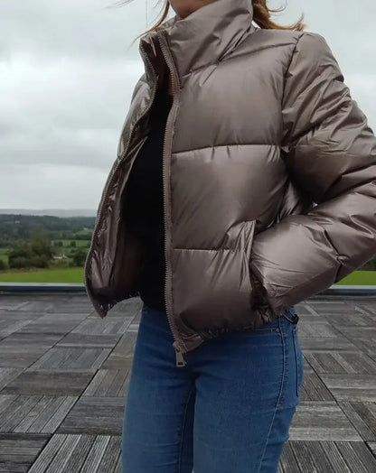 Melya Melody - Manteau court imperméable matelassé bronze brillant Melya Melody