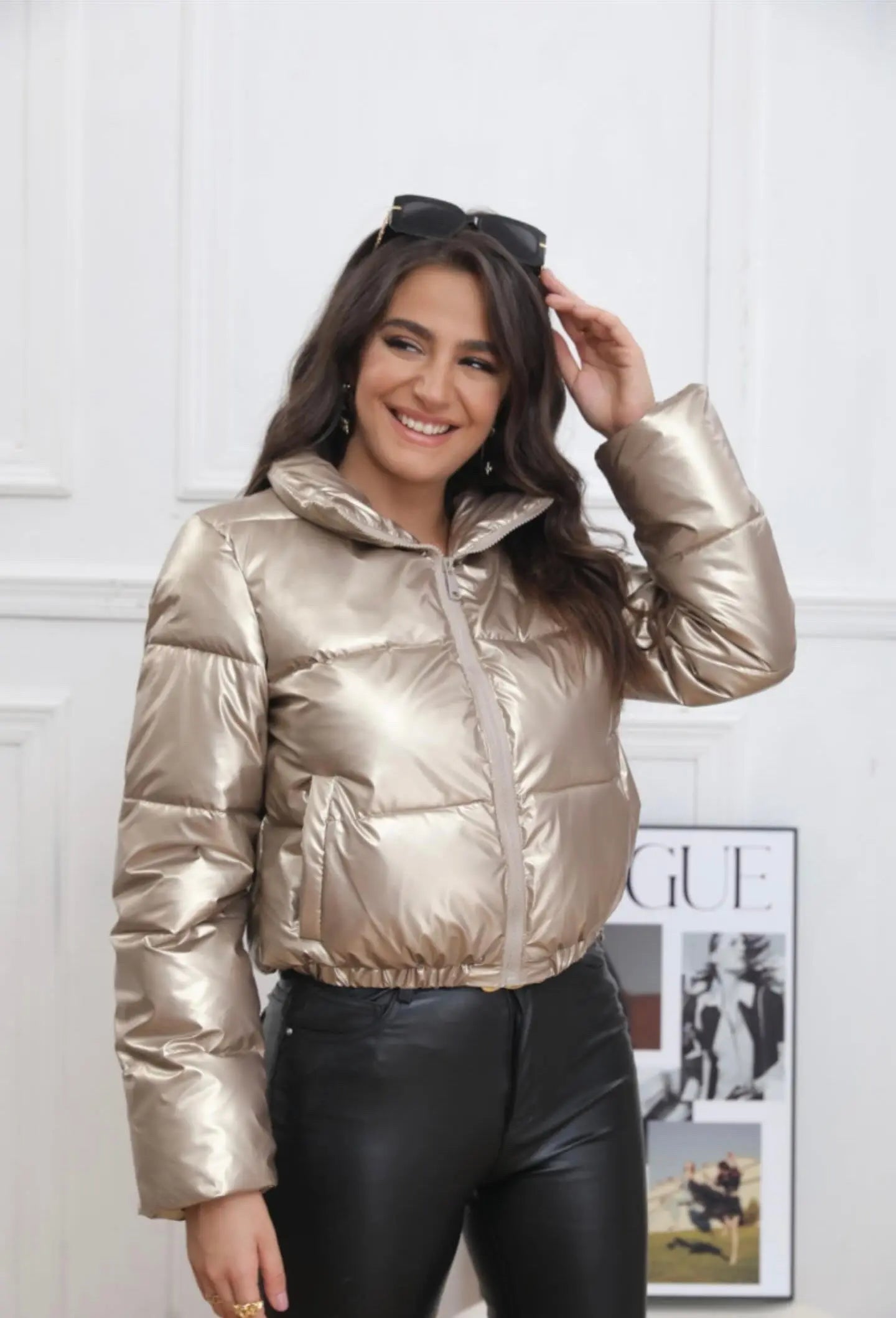 Melya Melody - Manteau court imperméable matelassé doré Melya Melody