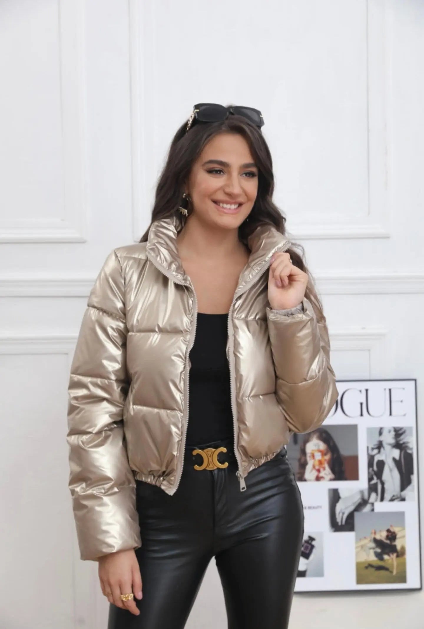 Melya Melody - Manteau court imperméable matelassé doré Melya Melody