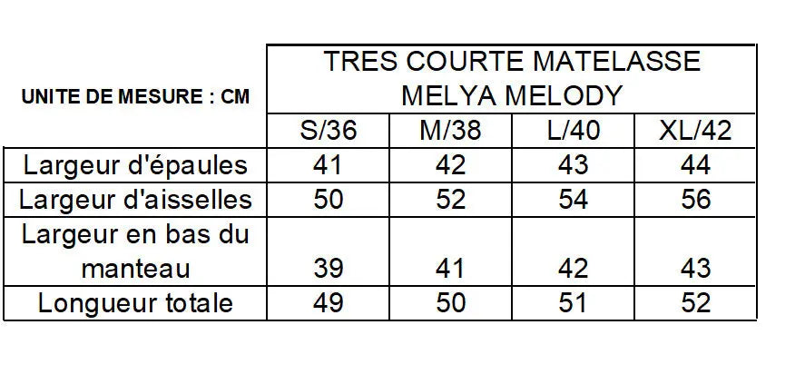 Manteau court imperméable matelassé noir brillant de la marque Melya Melody, avec capuche et fermeture éclair.