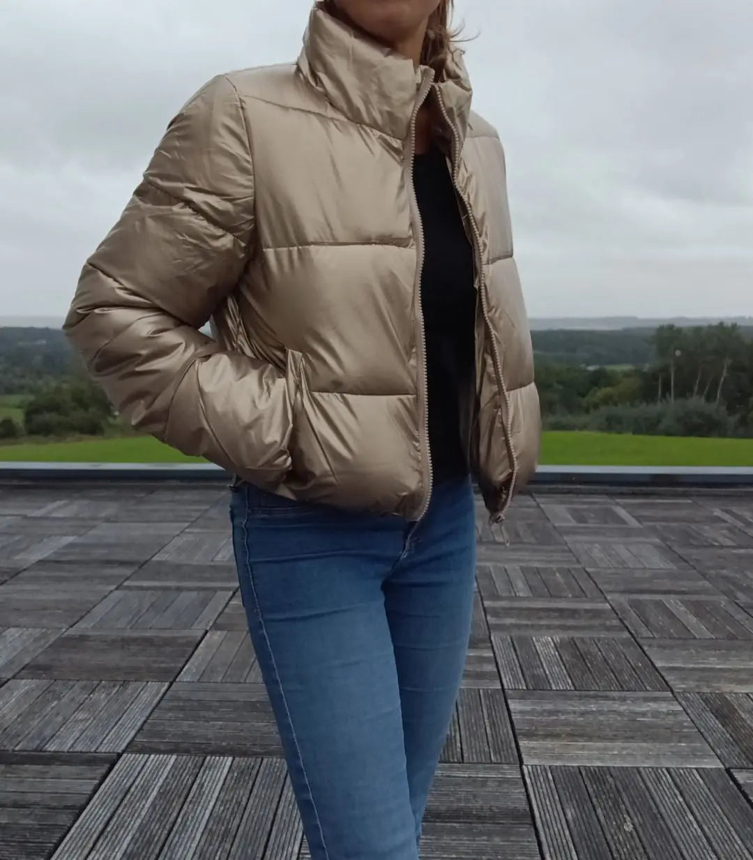 Melya Melody - Manteau court imperméable matelassé doré Melya Melody