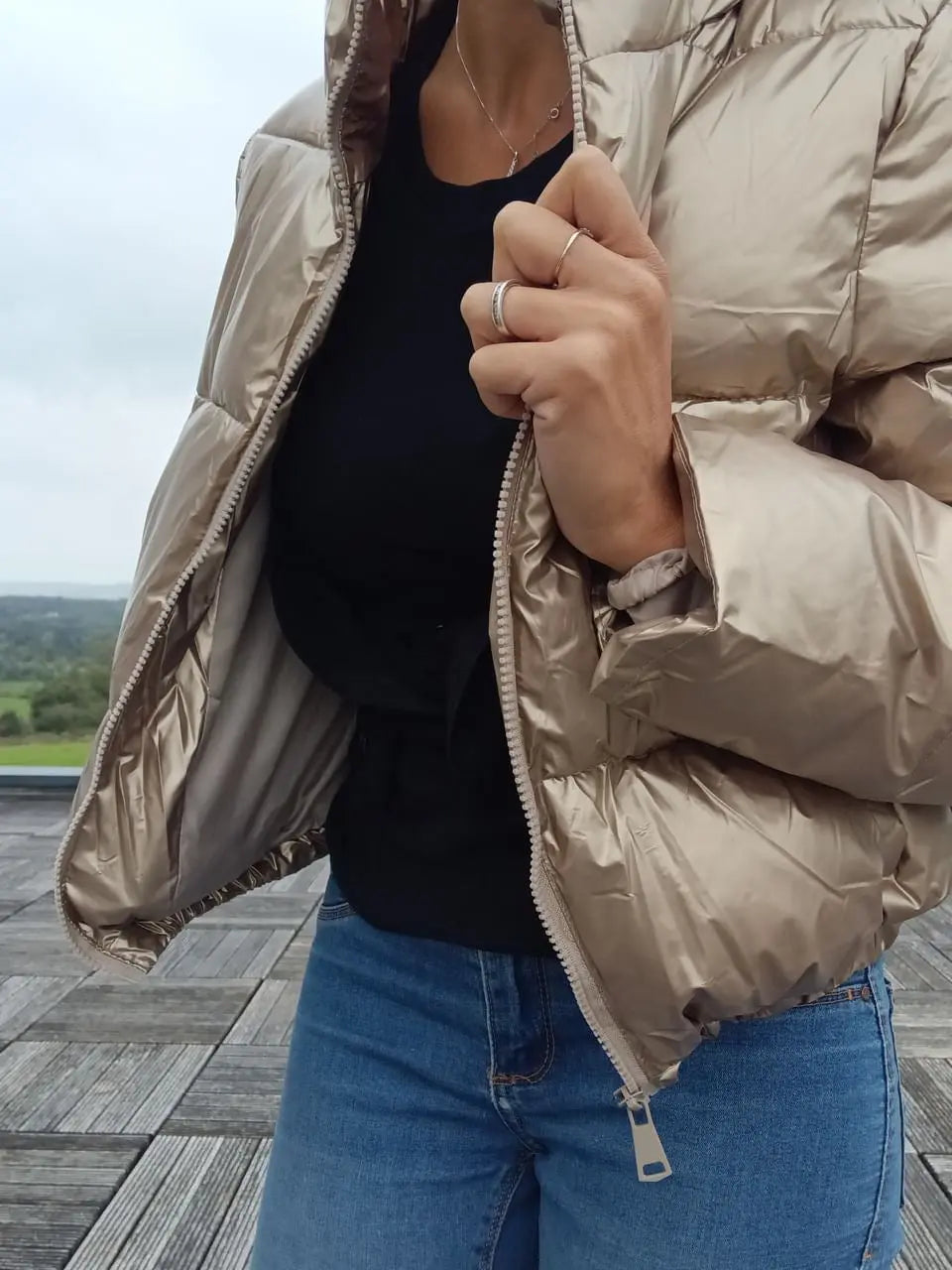 Melya Melody - Manteau court imperméable matelassé doré Melya Melody