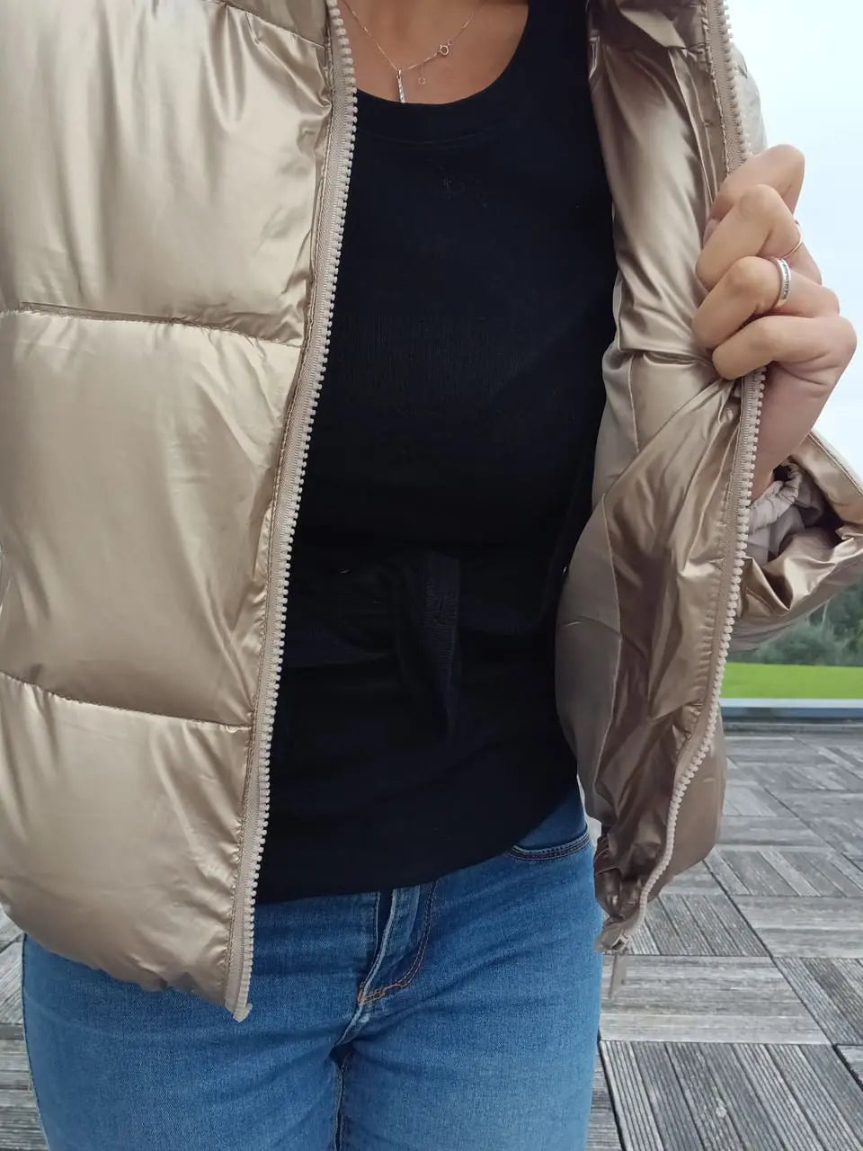 Melya Melody - Manteau court imperméable matelassé doré Melya Melody