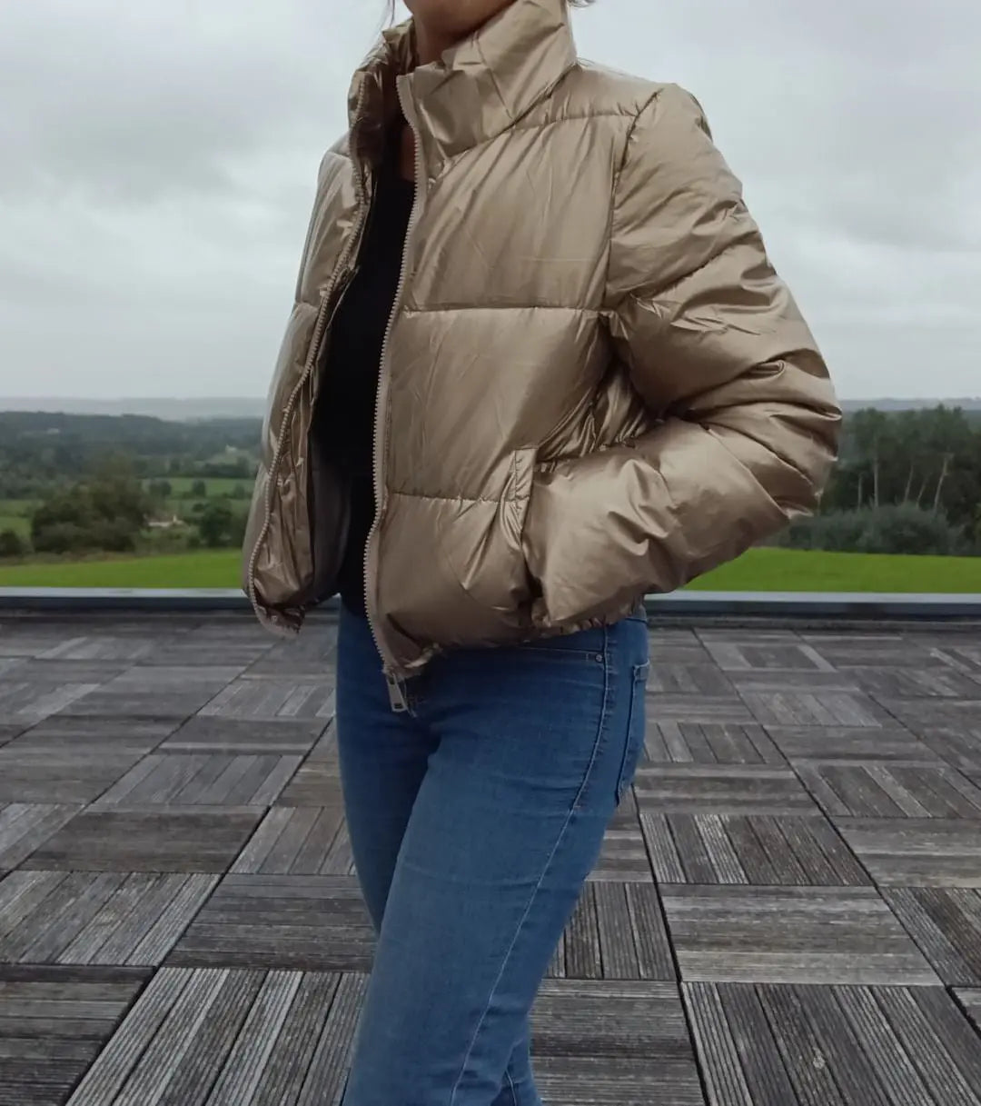 Melya Melody - Manteau court imperméable matelassé doré Melya Melody
