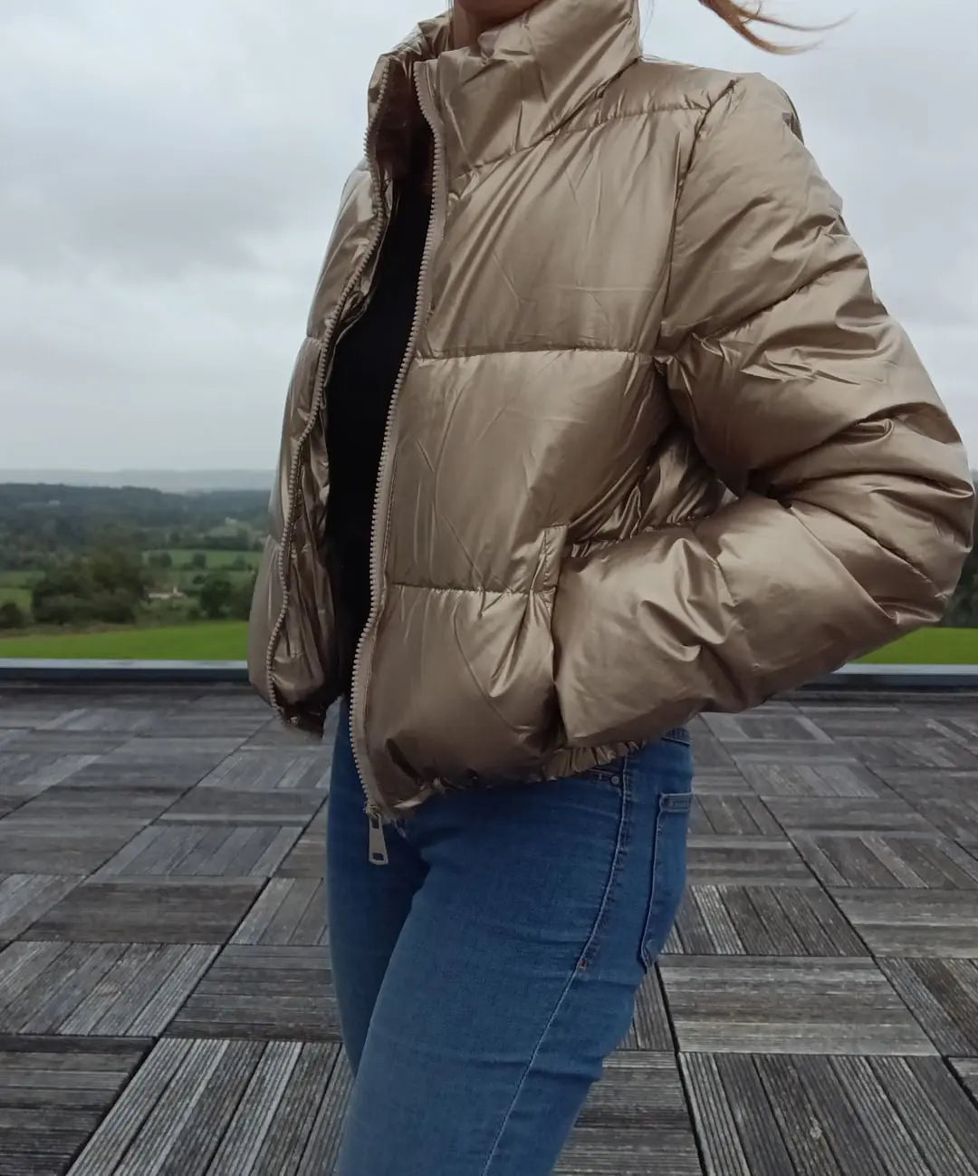 Melya Melody - Manteau court imperméable matelassé doré Melya Melody