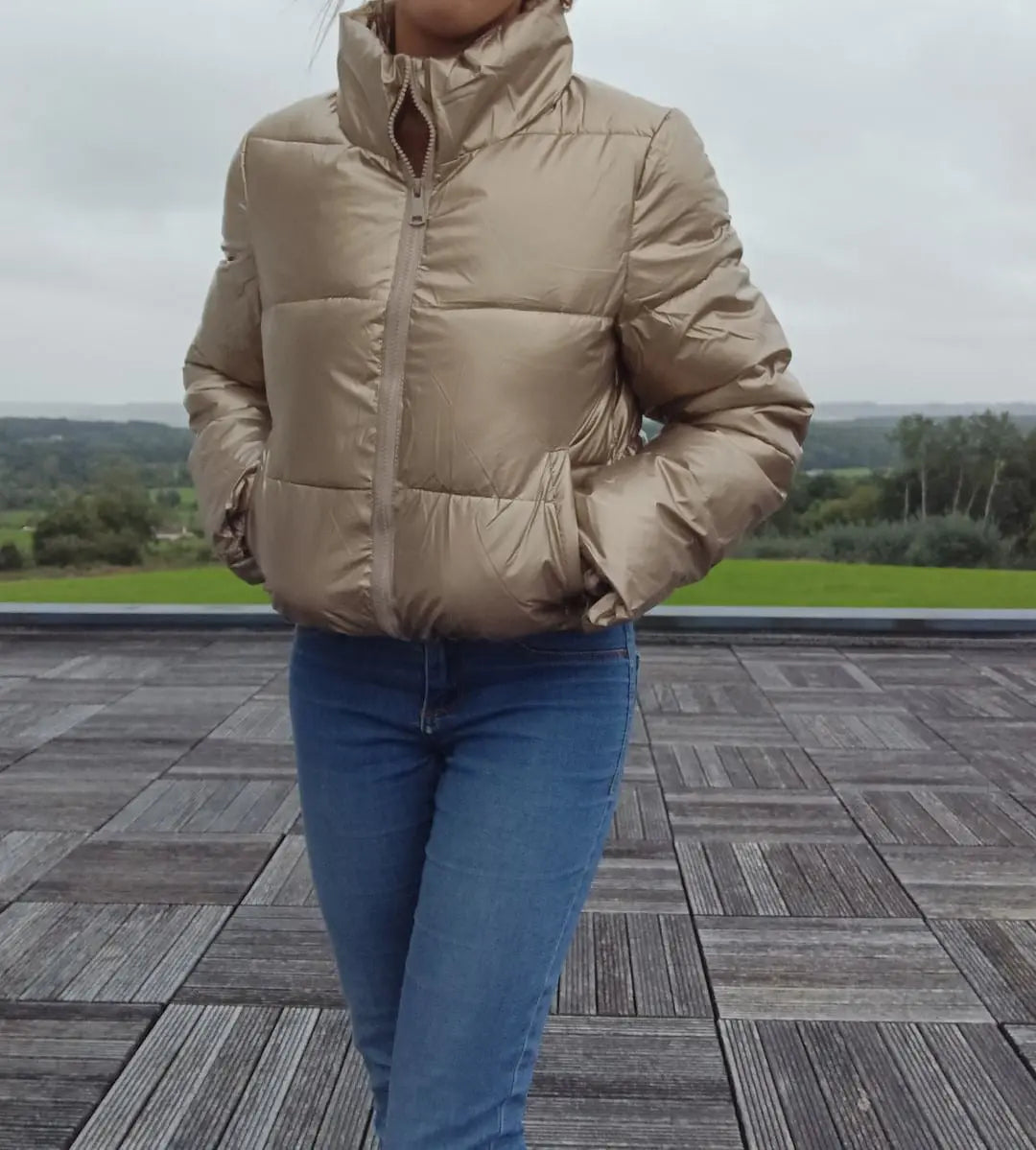 Melya Melody - Manteau court imperméable matelassé doré Melya Melody
