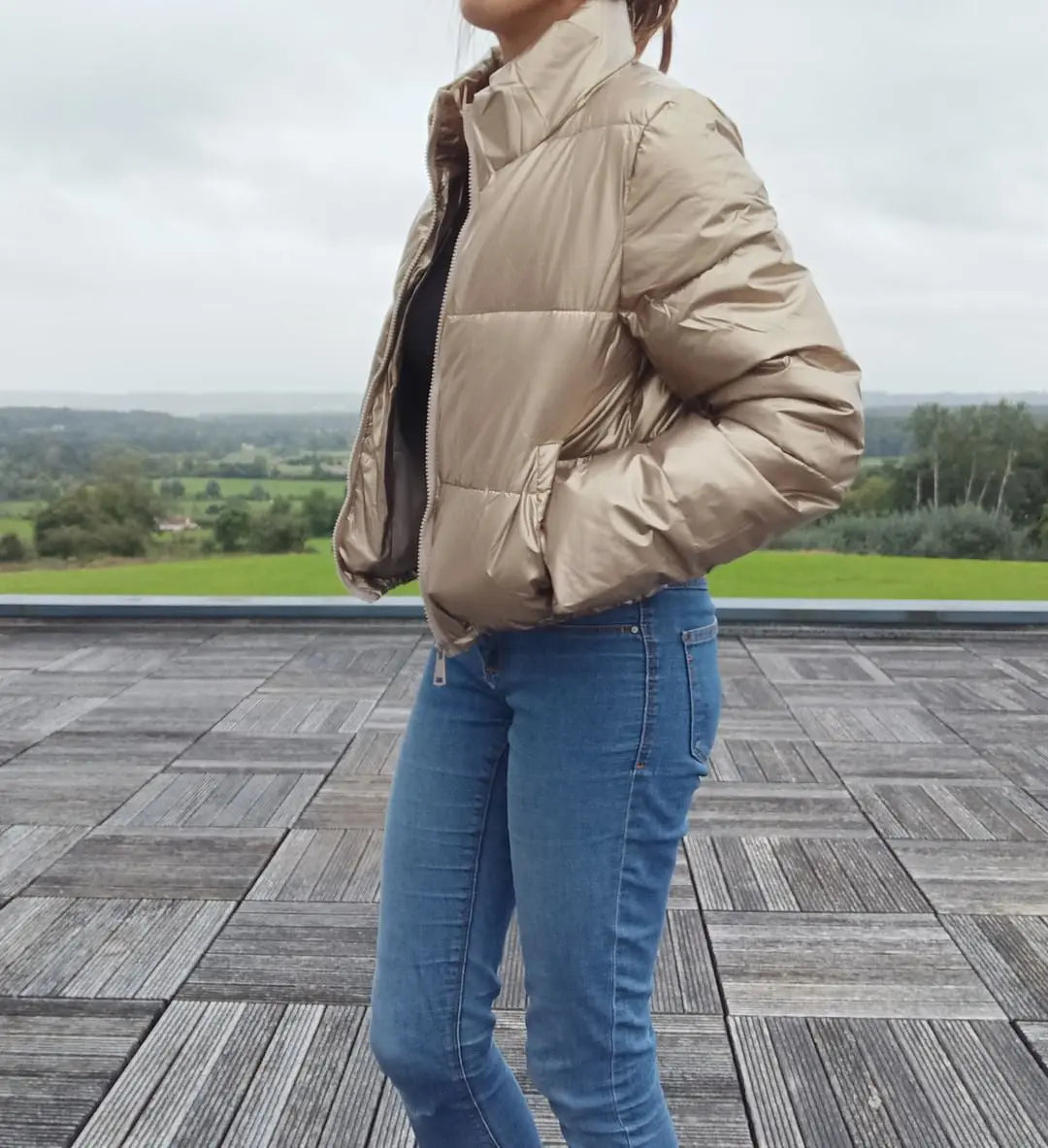 Melya Melody - Manteau court imperméable matelassé doré Melya Melody