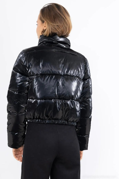 Melya Melody - Manteau court imperméable matelassé noir brillant Melya Melody