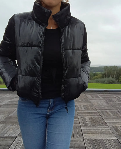 Melya Melody - Manteau court imperméable matelassé noir brillant Melya Melody