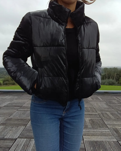 Melya Melody - Manteau court imperméable matelassé noir brillant Melya Melody