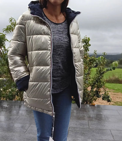 Melya Melody - Manteau court réversible et imperméable matelassé bleu marine/doré Melya Melody