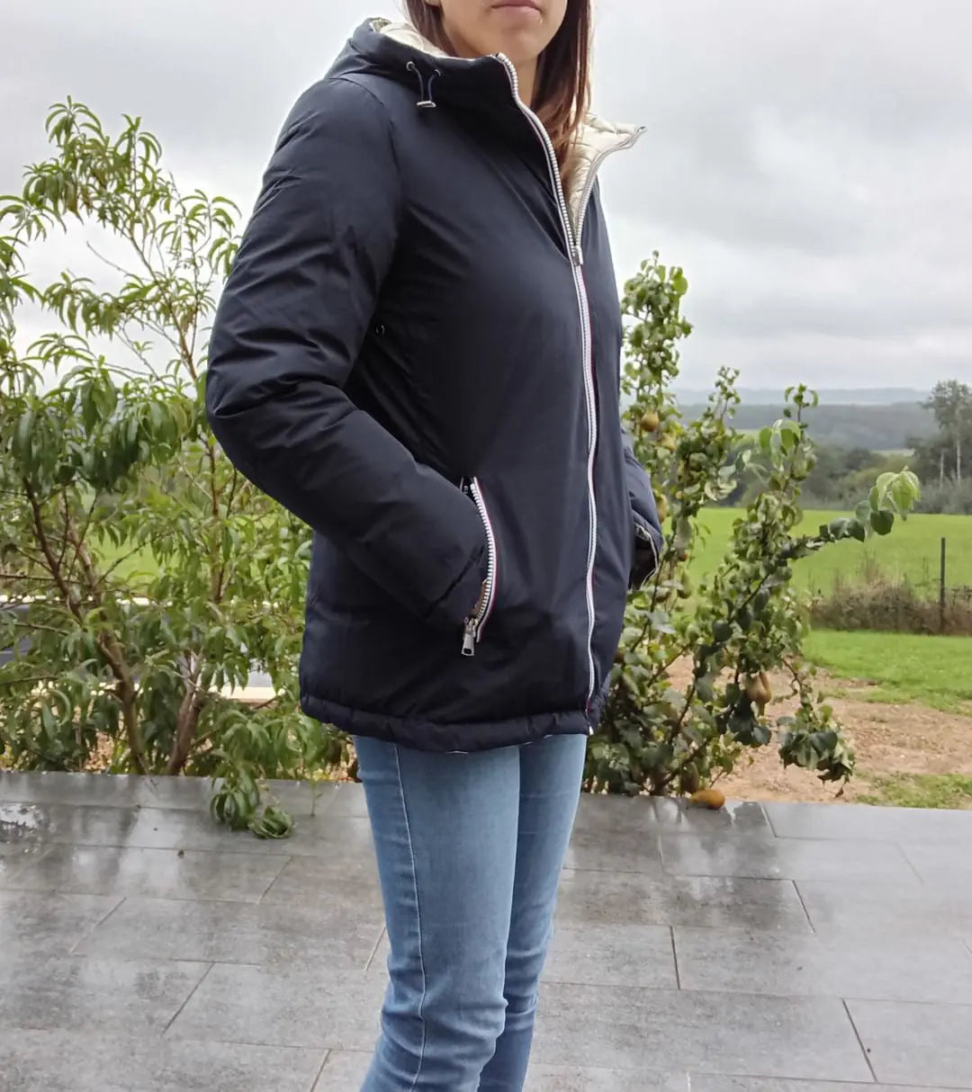 Melya Melody - Manteau court réversible et imperméable matelassé bleu marine/doré Melya Melody