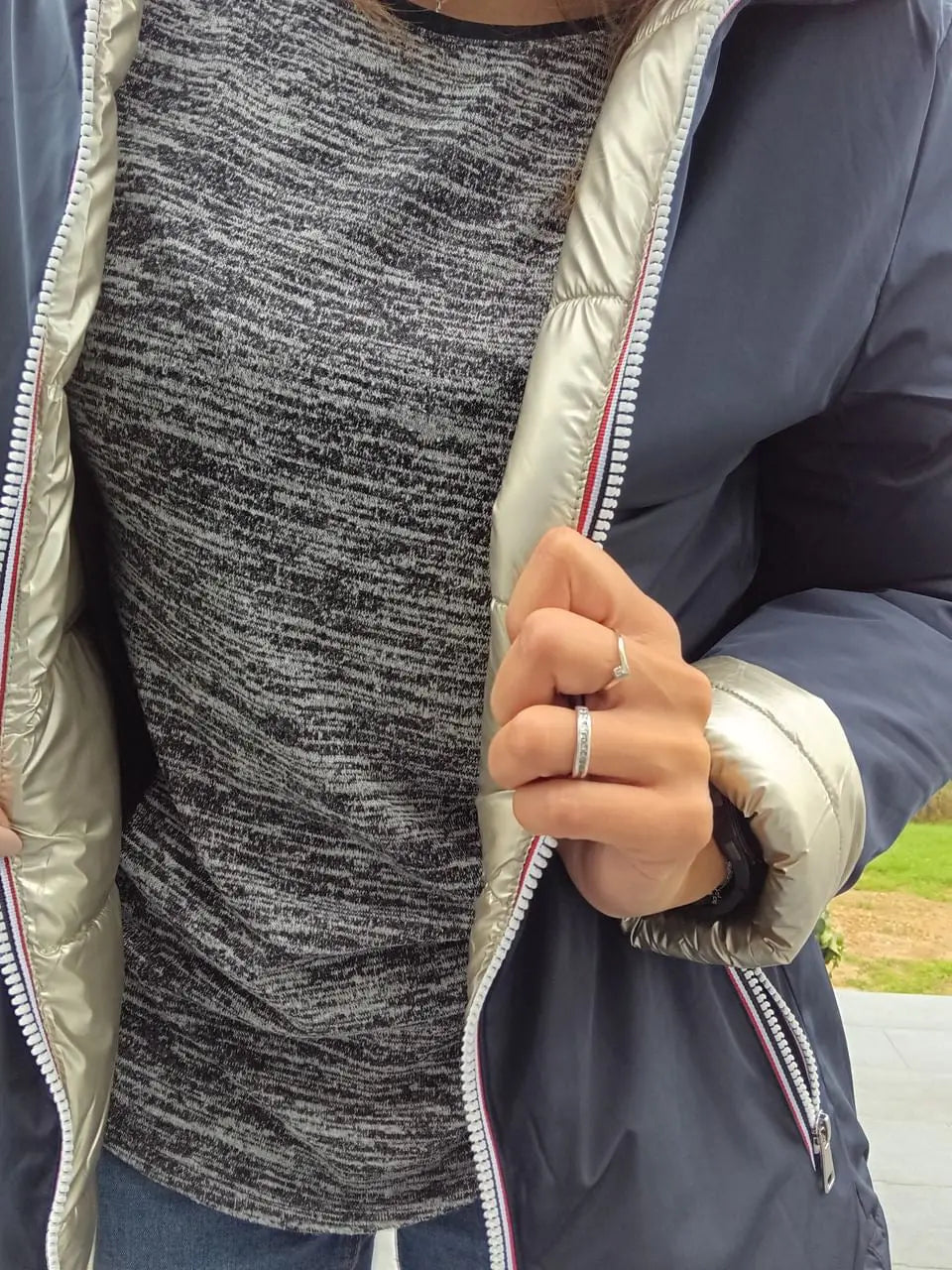 Melya Melody - Manteau court réversible et imperméable matelassé bleu marine/doré Melya Melody