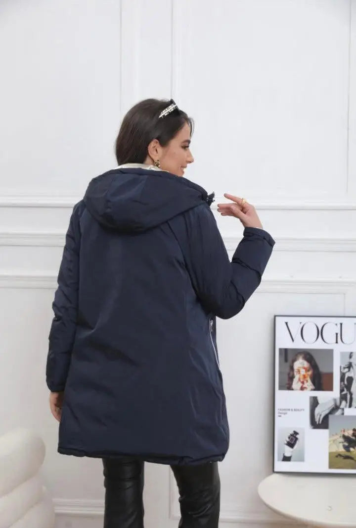 Melya Melody - Manteau long réversible et imperméable matelassé bleu marine doré Melya Melody