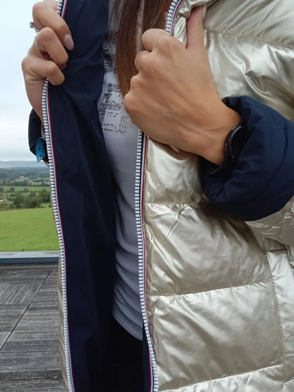 Melya Melody - Manteau long réversible et imperméable matelassé bleu marine doré Melya Melody