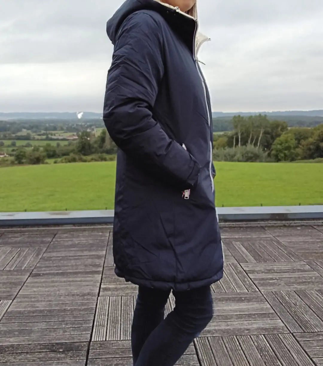 Melya Melody - Manteau long réversible et imperméable matelassé bleu marine doré Melya Melody