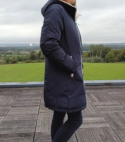 Melya Melody - Manteau long réversible et imperméable matelassé bleu marine doré Melya Melody