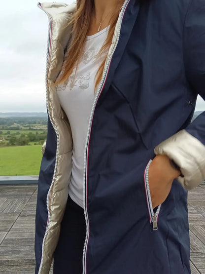 Melya Melody - Manteau long réversible et imperméable matelassé bleu marine doré Melya Melody