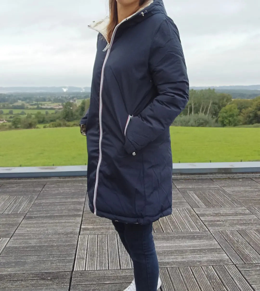 Melya Melody - Manteau long réversible et imperméable matelassé bleu marine doré Melya Melody