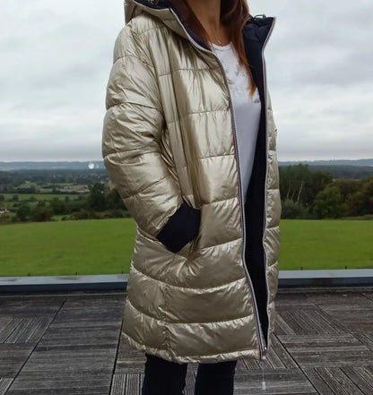 Melya Melody - Manteau long réversible et imperméable matelassé bleu marine doré Melya Melody