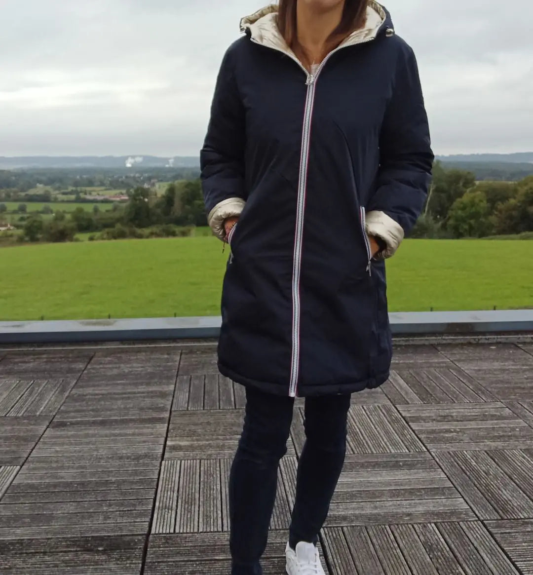 Melya Melody - Manteau long réversible et imperméable matelassé bleu marine doré Melya Melody