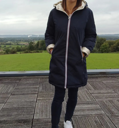 Melya Melody - Manteau long réversible et imperméable matelassé bleu marine doré Melya Melody