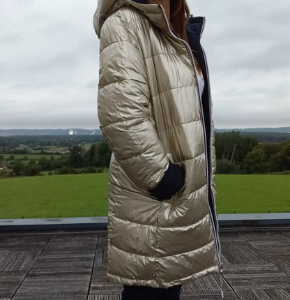 Melya Melody - Manteau long réversible et imperméable matelassé bleu marine doré Melya Melody