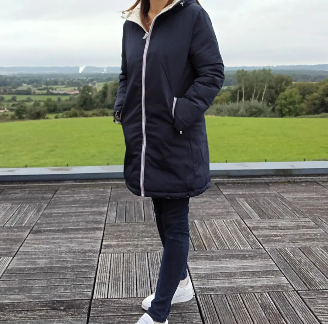Melya Melody - Manteau long réversible et imperméable matelassé bleu marine doré Melya Melody