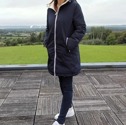 Melya Melody - Manteau long réversible et imperméable matelassé bleu marine doré Melya Melody