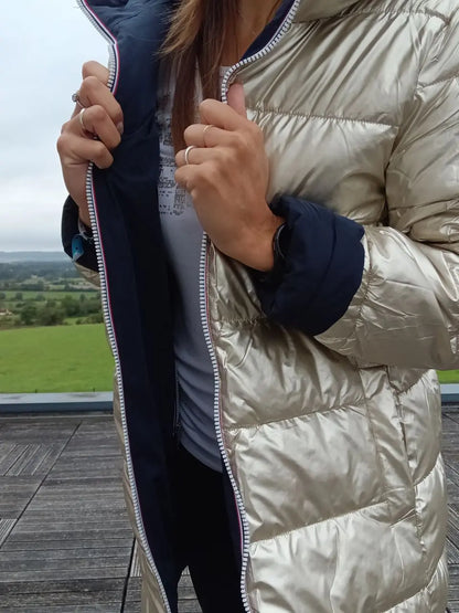 Melya Melody - Manteau long réversible et imperméable matelassé bleu marine doré Melya Melody