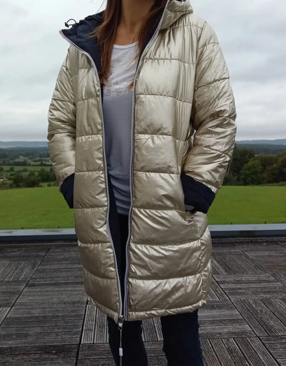 Melya Melody - Manteau long réversible et imperméable matelassé bleu marine doré Melya Melody