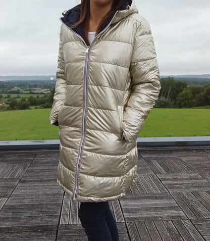 Melya Melody - Manteau long réversible et imperméable matelassé bleu marine doré Melya Melody