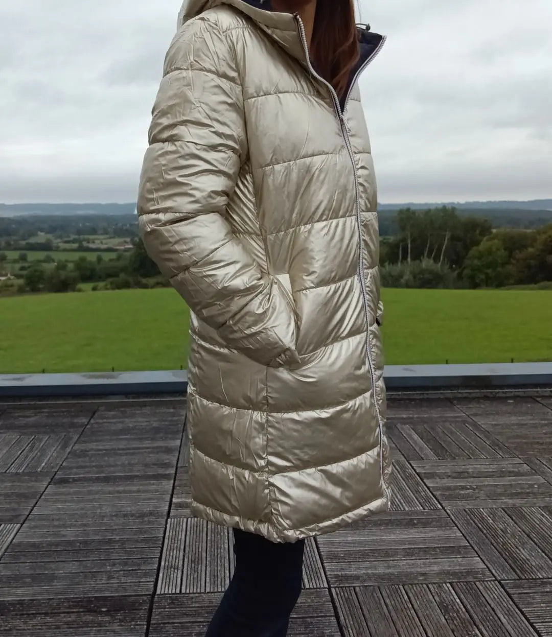 Melya Melody - Manteau long réversible et imperméable matelassé bleu marine doré Melya Melody