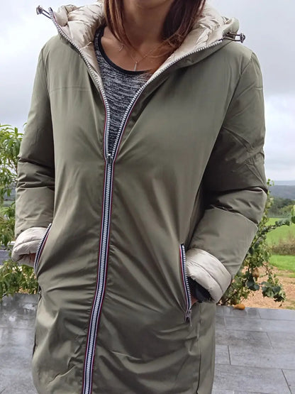 Melya Melody - Manteau long réversible et imperméable matelassé kaki clair/doré Melya Melody