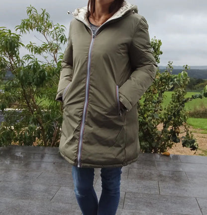 Melya Melody - Manteau long réversible et imperméable matelassé kaki clair/doré Melya Melody