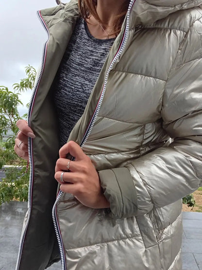 Melya Melody - Manteau long réversible et imperméable matelassé kaki clair/doré Melya Melody