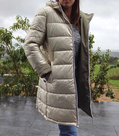 Melya Melody - Manteau long réversible et imperméable matelassé kaki clair/doré Melya Melody