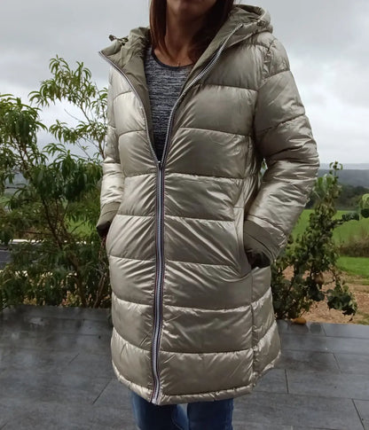 Melya Melody - Manteau long réversible et imperméable matelassé kaki clair/doré Melya Melody